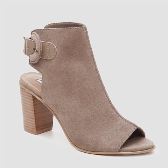 STEVE MADDEN CATLYNA SUEDE PEEP TOE OPEN BACK BLOCK HEEL SANDAL BOOTIE - Picture 16 of 16